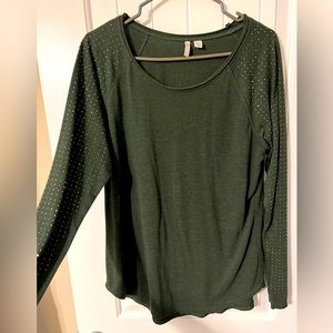 Olive Green studded light weight comfortable shirt, can be worn off the shoulder